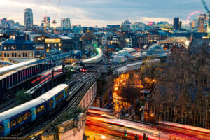 High angle shot of modern London buildings